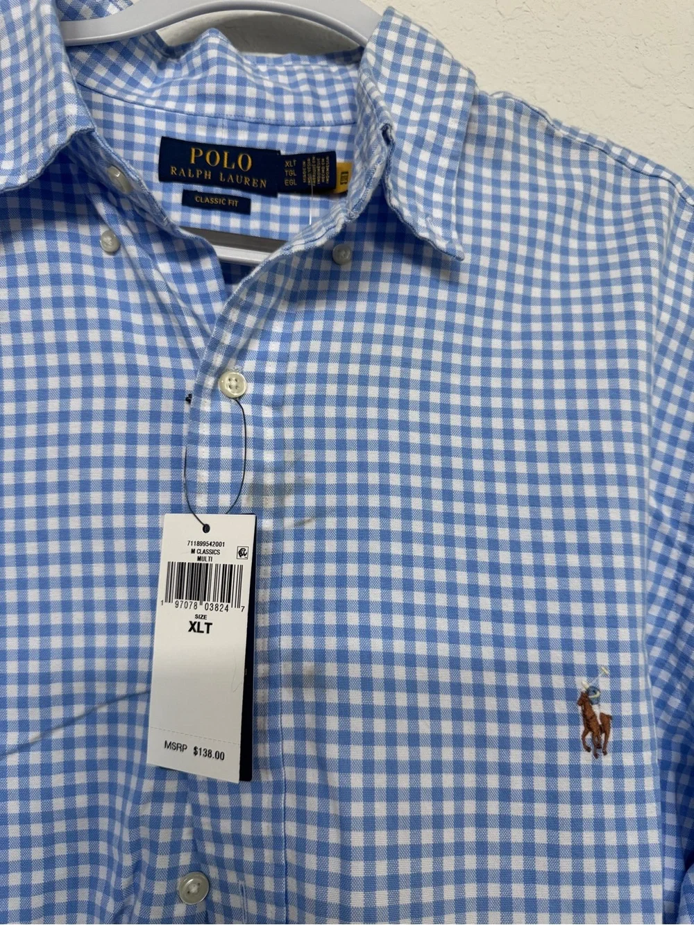 NWT polo Ralph Lauren Gingham Oxford Shirt blue white size XLT